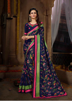 Dazzling Navi Blue Rangoli Georgette Saree with Navi Blue Blouse