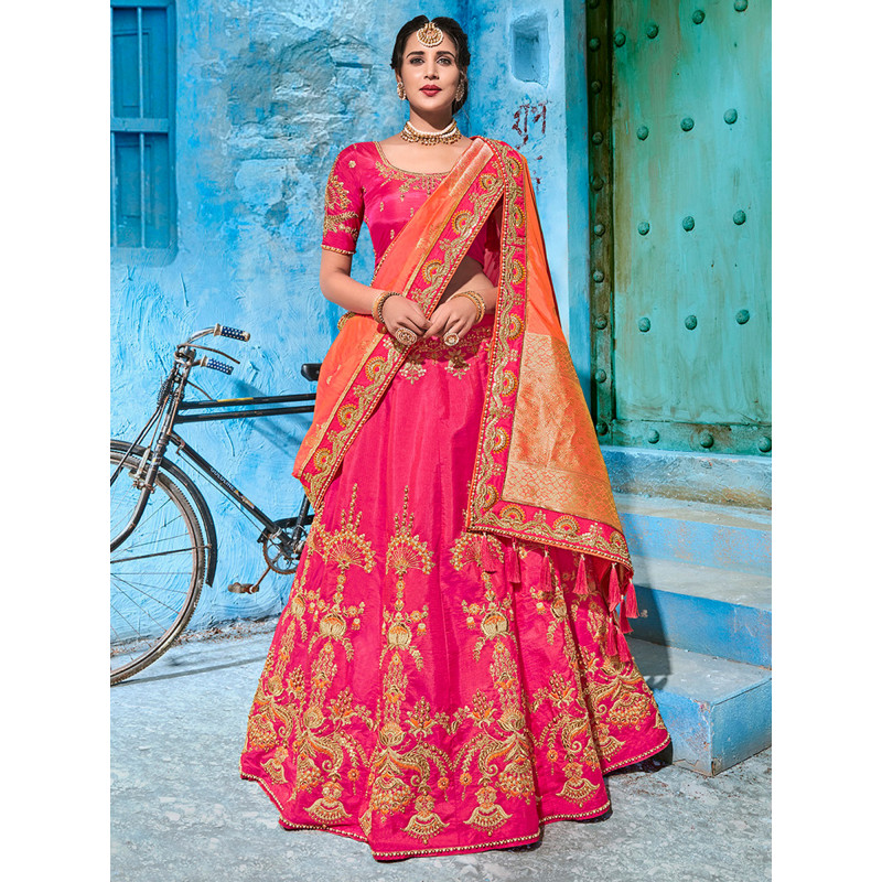Gorgeous Rani color Banarasi silk Designer Lehenga