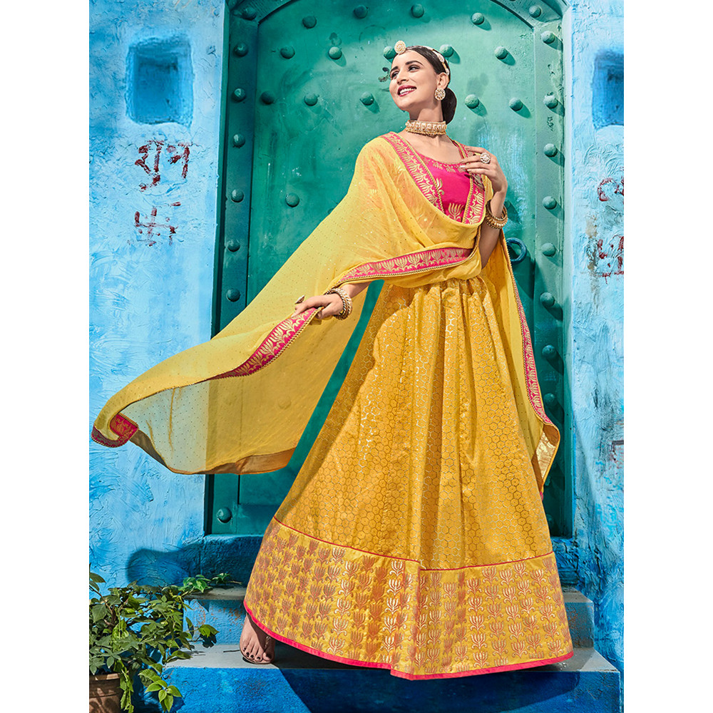 Yellow Georgette Mirror Embroidery Work Lehenga Choli - Featured Product