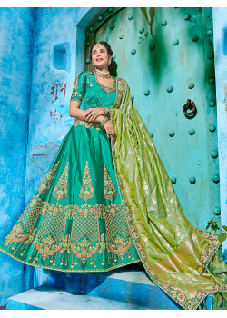 Plushy Green color Satin Designer Lehenga