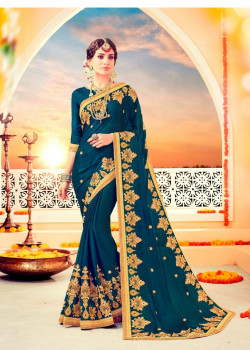 Gorgeous Teal Green Chiffon Saree with Teal Green Blouse