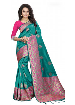 Exotic Green Silk Saree with Pink Blouse