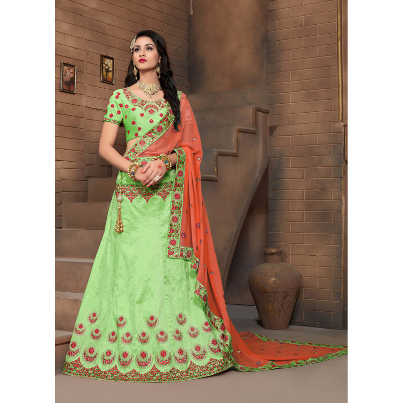 Dazzling Green color Silk Designer Lehenga
