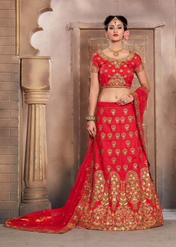 Enigmatic Red color Silk Wedding Lehenga