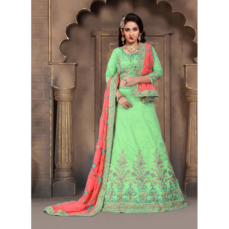 Trendy Green color Silk Designer Lehenga
