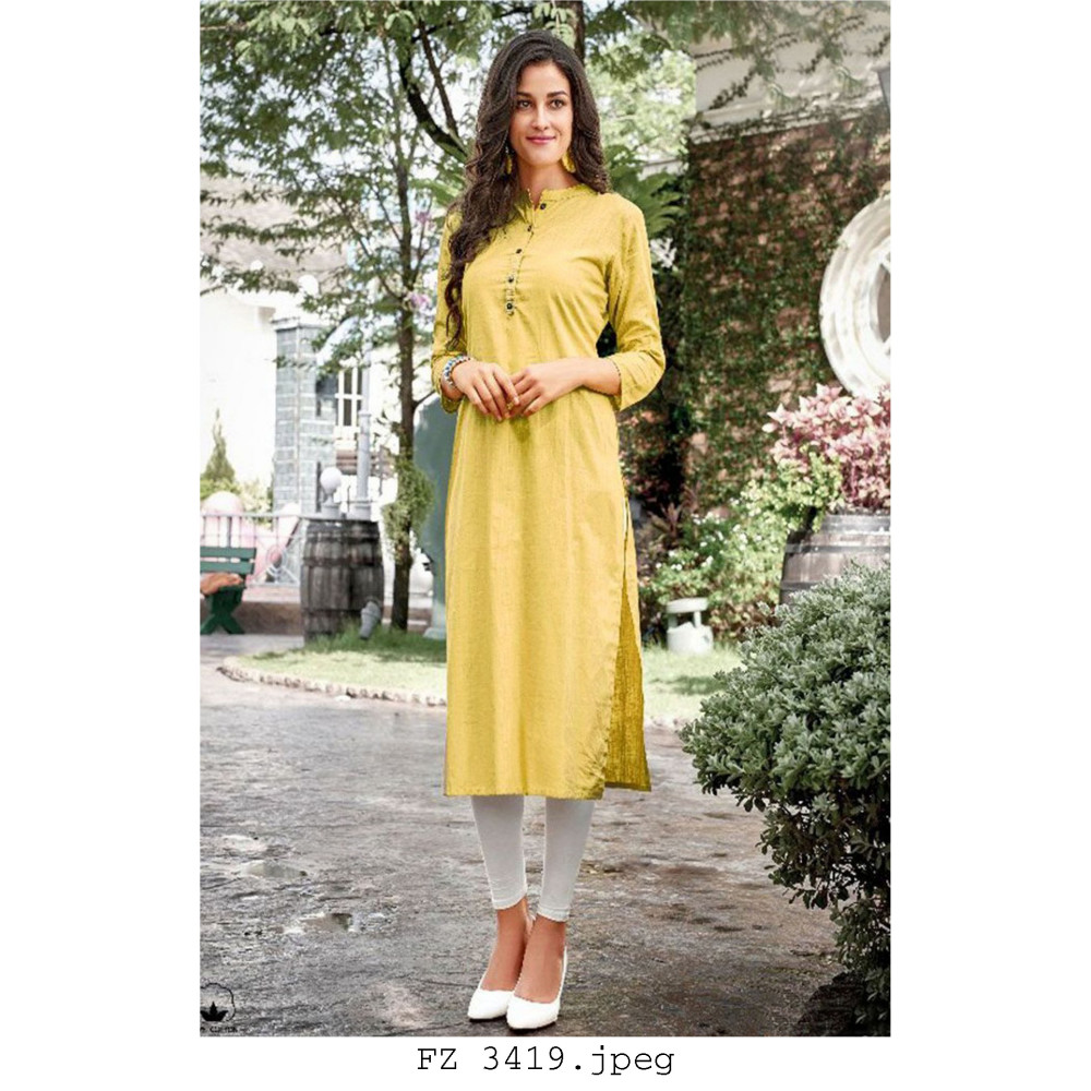 Yellow khadi kurta and pants set with Kutch embroidery and print appli –  Sohni