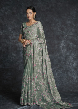 Olive Green Organza Wedding Saree AF2304100