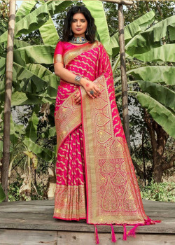 Pink Banarasi Silk Swarovski Work Wedding Sarees AF230483