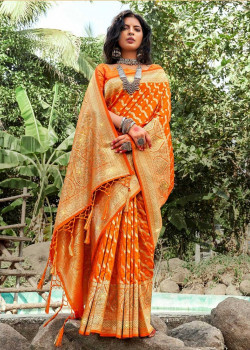Mustard Banarasi Silk Swarovski Work Wedding Sarees AF230484