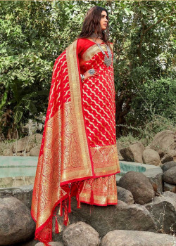 Red Banarasi Silk Swarovski Work Wedding Sarees AF230485