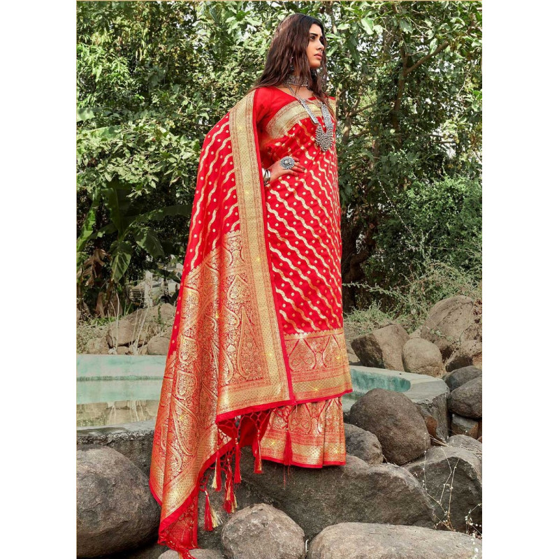 Red Banarasi Silk Swarovski Work Wedding Sarees AF230485