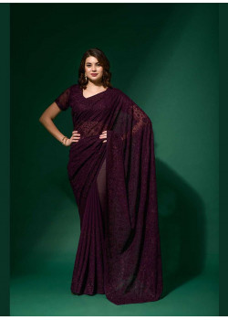 Wine Georgette Embroidered Party Wear Sarees AF230471
