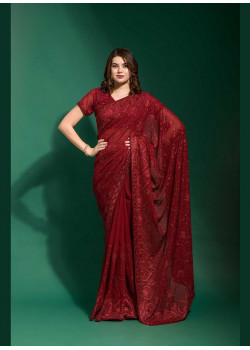 Maroon Georgette Embroidered Party Wear Sarees AF230476