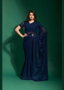 Nevy Blue Georgette Embroidered Party Wear Sarees AF230477