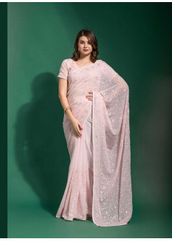 Baby Pink Georgette Embroidered Party Wear Sarees AF230480