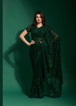 Green Georgette Embroidered Party Wear Sarees AF230481