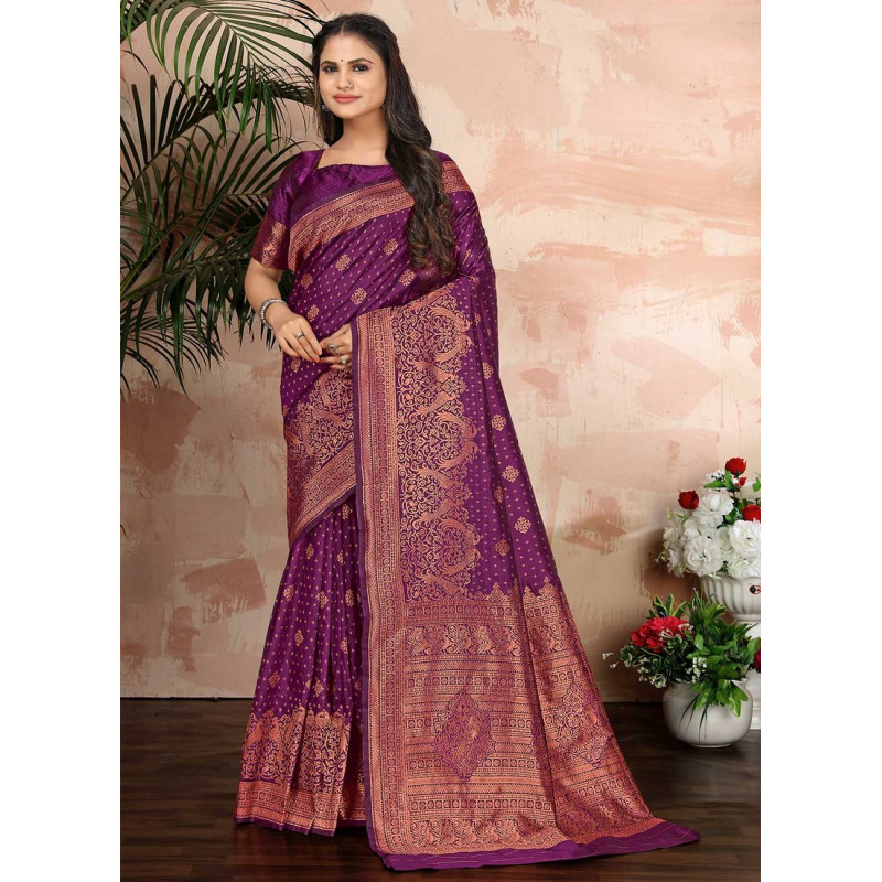 Purple Banarasi Silk Jari Work Wedding Sarees AF230462