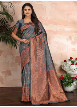 Grey Banarasi Silk Jari Work Wedding Sarees AF230463