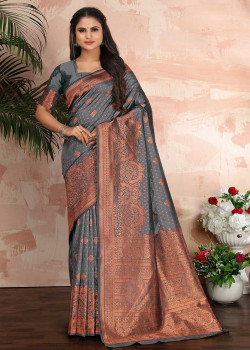 Grey Banarasi Silk Jari Work Wedding Sarees AF230463