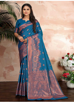 Blue Banarasi Silk Jari Work Wedding Sarees AF230464