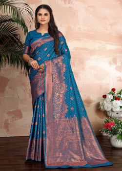 Blue Banarasi Silk Jari Work Wedding Sarees AF230464