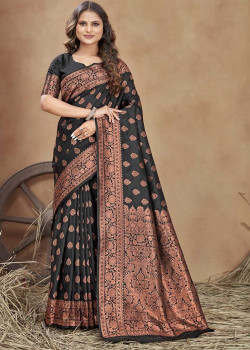 Black Banarasi Silk Jari Work Wedding Sarees AF230465