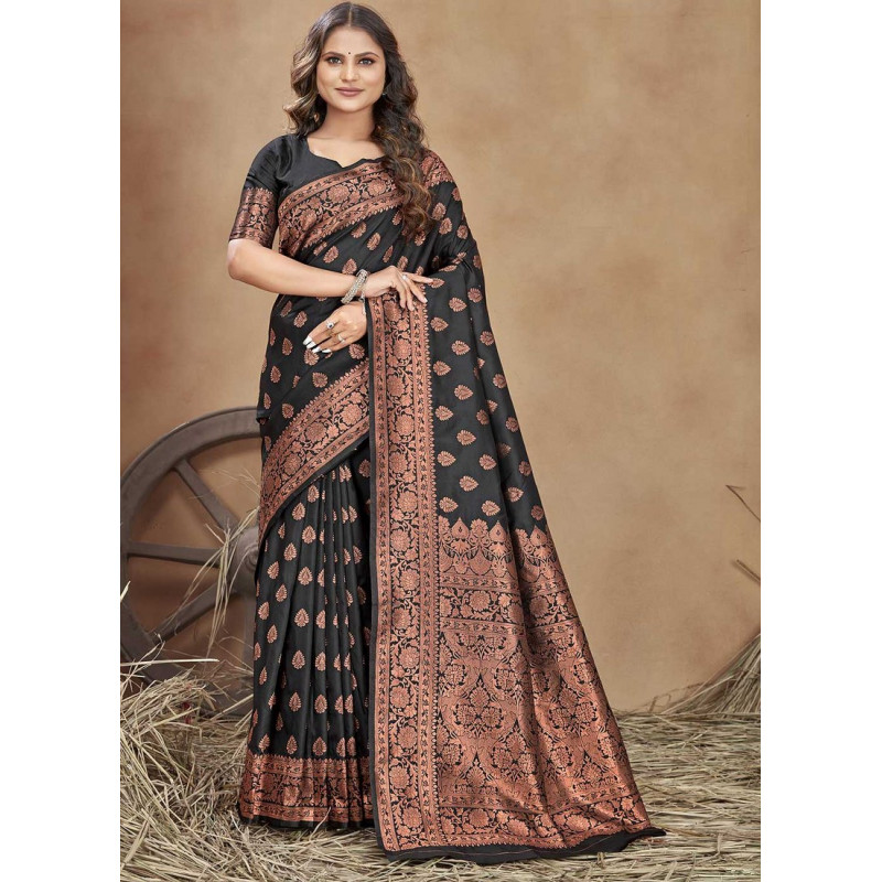 Black Banarasi Silk Jari Work Wedding Sarees AF230465