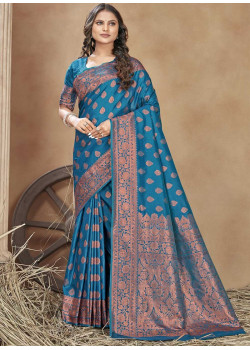Blue Banarasi Silk Jari Work Wedding Sarees AF230467