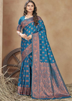Blue Banarasi Silk Jari Work Wedding Sarees AF230467