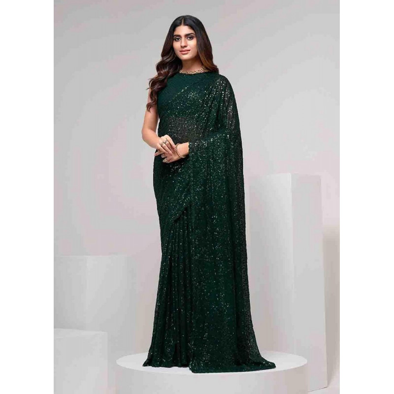 Green Georgette Embroidered Party Wear Sarees AF230446