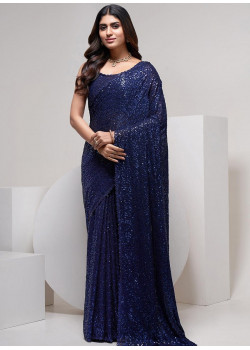 Blue Georgette Embroidered Party Wear Sarees AF230447
