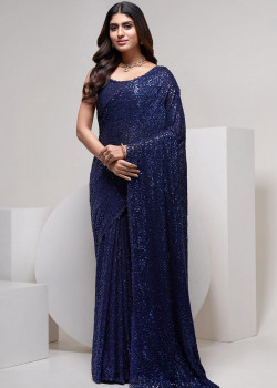 Blue Georgette Embroidered Party Wear Sarees AF230447