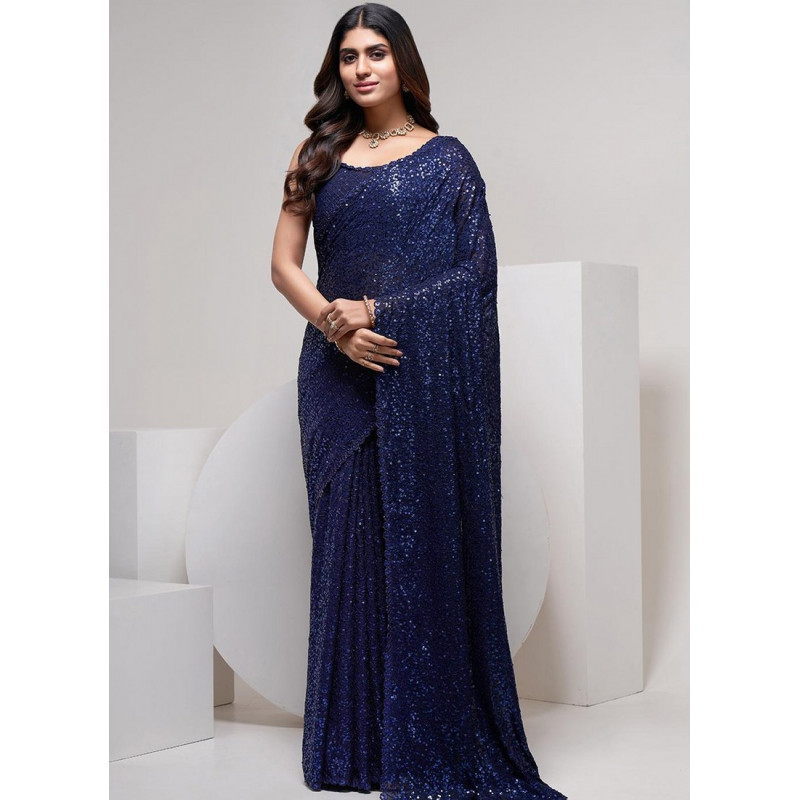 Blue Georgette Embroidered Party Wear Sarees AF230447
