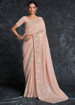 Peach Georgette Embroidered Wedding Saree AF230432