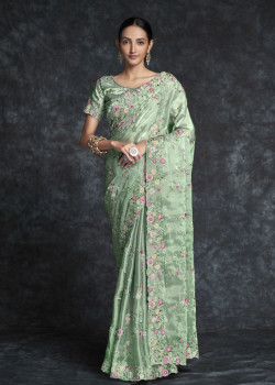 Green Organza Wedding Saree AF2304103