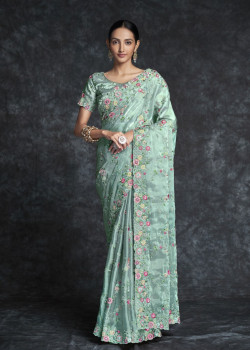 Blue Organza Wedding Saree AF2304104