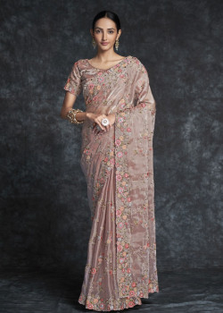 Tan Organza Wedding Saree AF2304105
