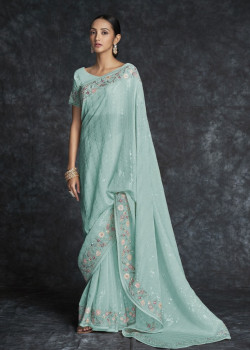 Blue Georgette Wedding Saree AF2304106