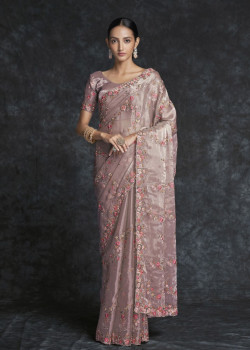 Peach Organza Wedding Saree AF2304110