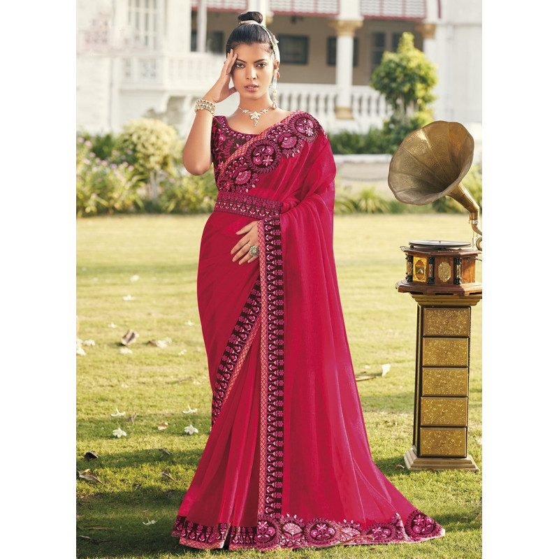 Pink Gold Metallic Embroidered Party Wear Sarees AF230419