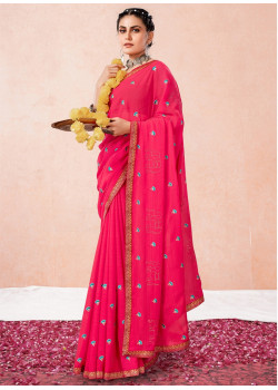 Pink Georgette Thread Embroidered Party Wear Sarees AF2304863