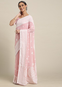 Pink Georgette Embroidered Party Wear Sarees AF2304869