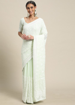 Green Georgette Embroidered Party Wear Sarees AF2304870