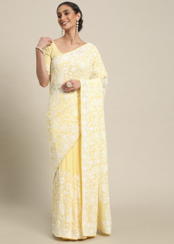 Yellow Georgette Embroidered Party Wear Sarees AF2304871