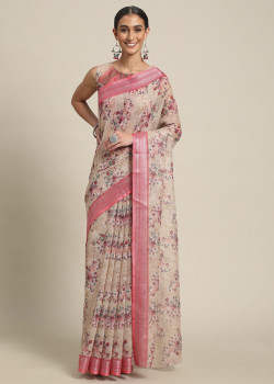 Red Cotton Blend  Wevon Border Printed Sarees AF2304880