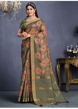 Coffee  Tusser Silk  Embroidered Party Wear Sarees AF2304888