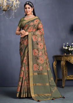 Coffee  Tusser Silk  Embroidered Party Wear Sarees AF2304888
