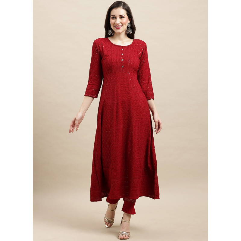 Dark Red Rayon Sequance Embroidered  Kurti AF2304931