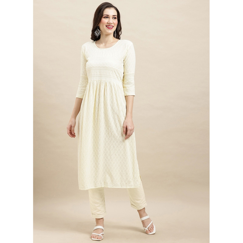 White Rayon Sequance Embroidered  Kurti AF2304936