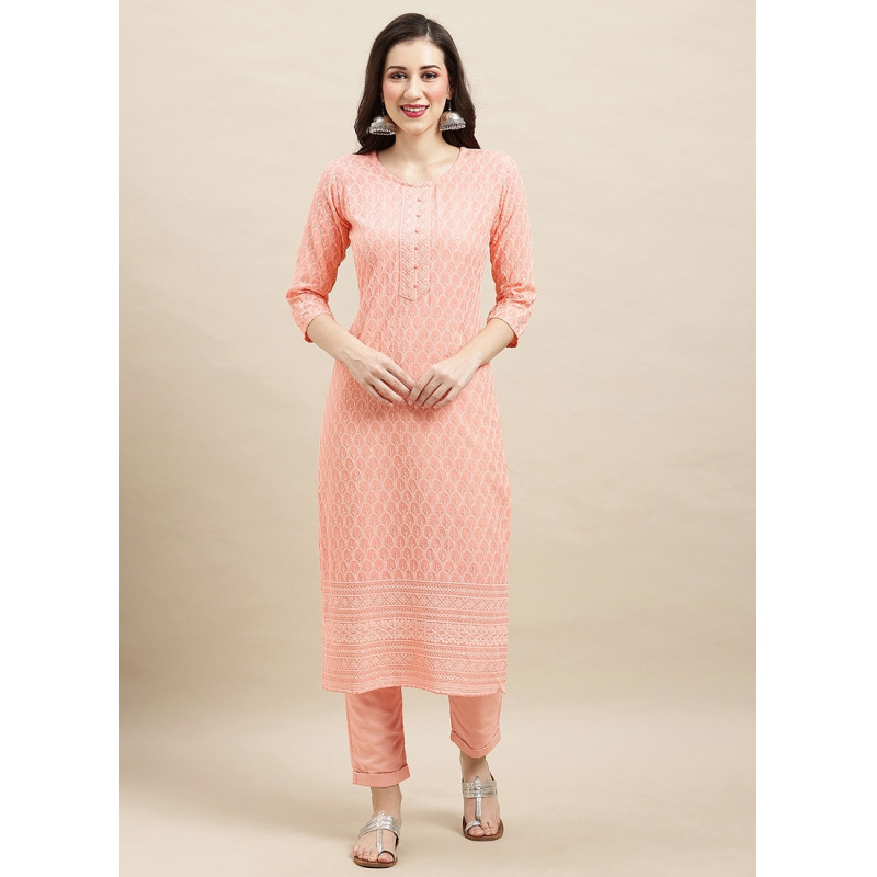 Peach Rayon Sequance Embroidered  Kurti AF2304937